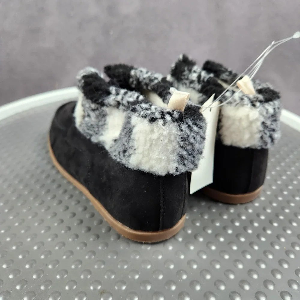 Gap Kids Moccasin Boot Boys Size 1 Black‎ Faux Suede Plaid Cuff Lined